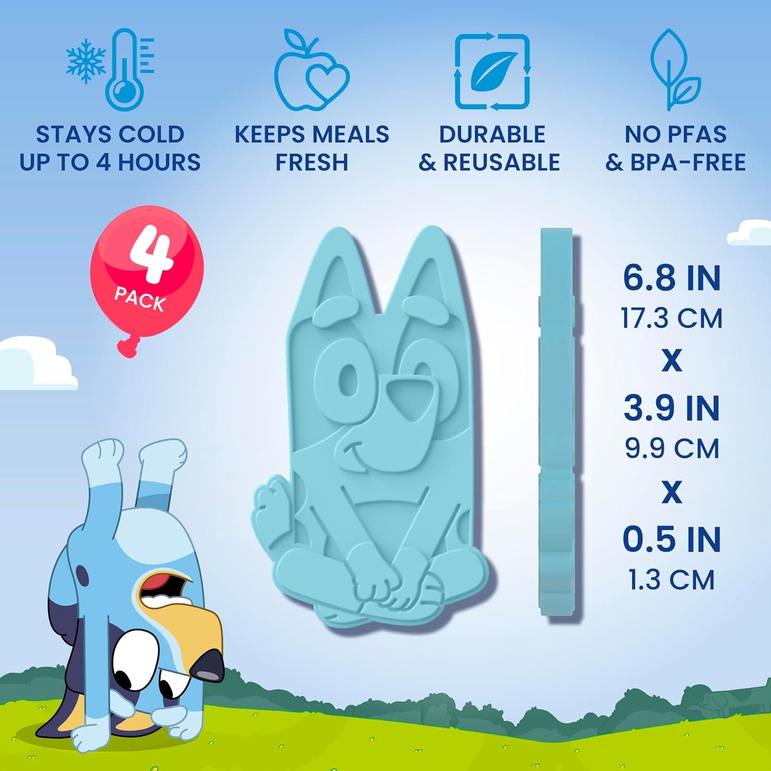 image:imageBentgo  BLUEY Reusable Ice Packs for Kids  QuickFreeze Slim Ice Packs for Lunch Boxes Lunch Bags and Coolers  Multicolored 4Pack Bluey