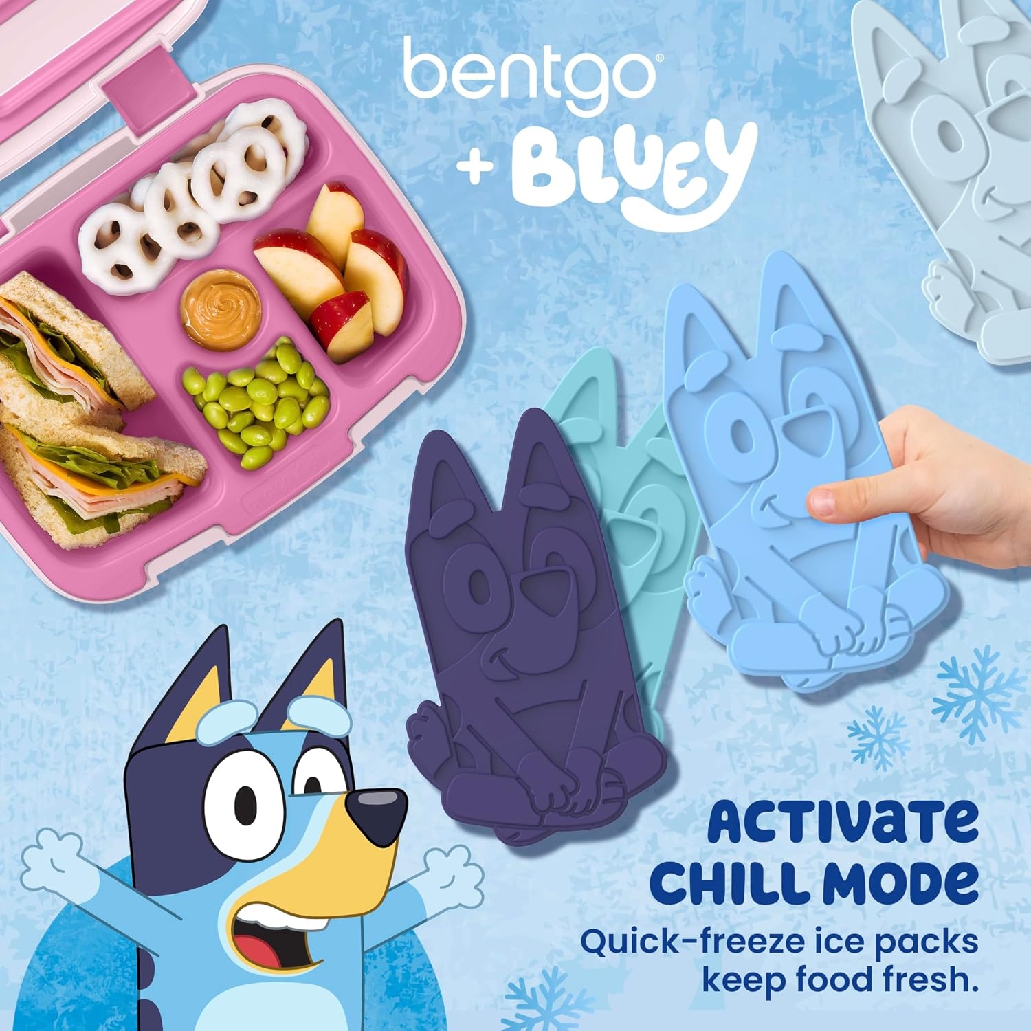 image:imageBentgo  BLUEY Reusable Ice Packs for Kids  QuickFreeze Slim Ice Packs for Lunch Boxes Lunch Bags and Coolers  Multicolored 4Pack Bluey