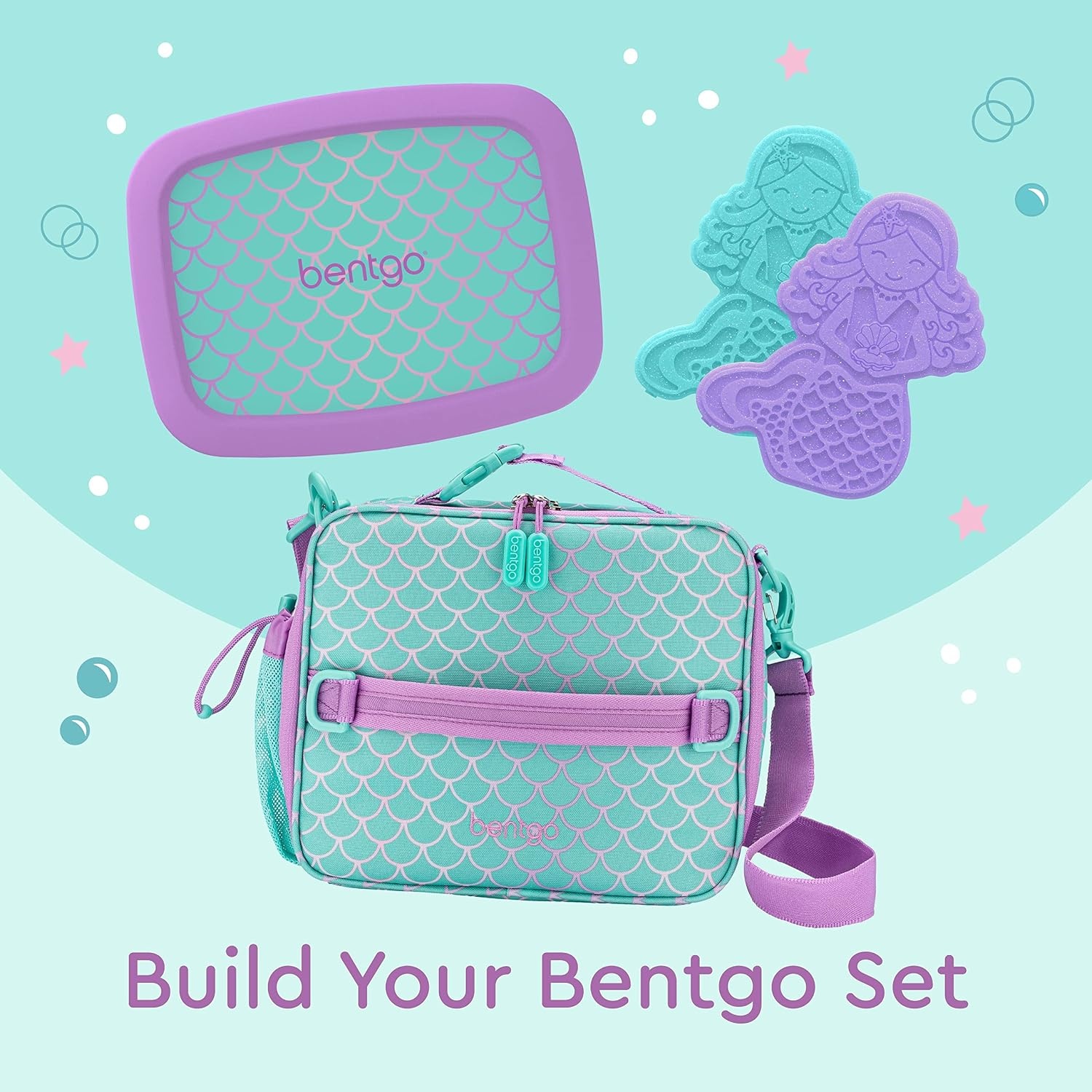 image:imageBentgo Buddies Reusable Ice Packs for Kids  Slim Design for Lunch Boxes Lunch Bags and Coolers Quick Freeze PFAS and BPAFree Multicolored 4Pack DinosaurGlitter Edition  Mermaid