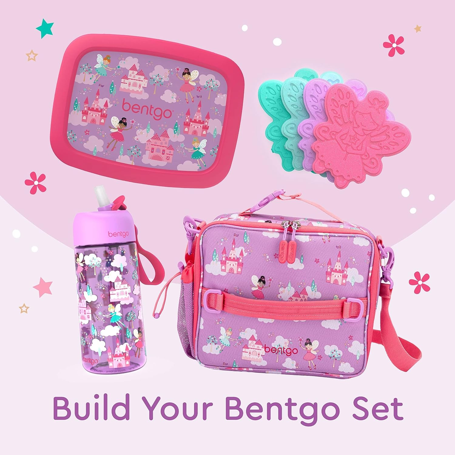 image:imageBentgo Buddies Reusable Ice Packs for Kids  Slim Design for Lunch Boxes Lunch Bags and Coolers Quick Freeze PFAS and BPAFree Multicolored 4Pack DinosaurGlitter Edition  Fairy