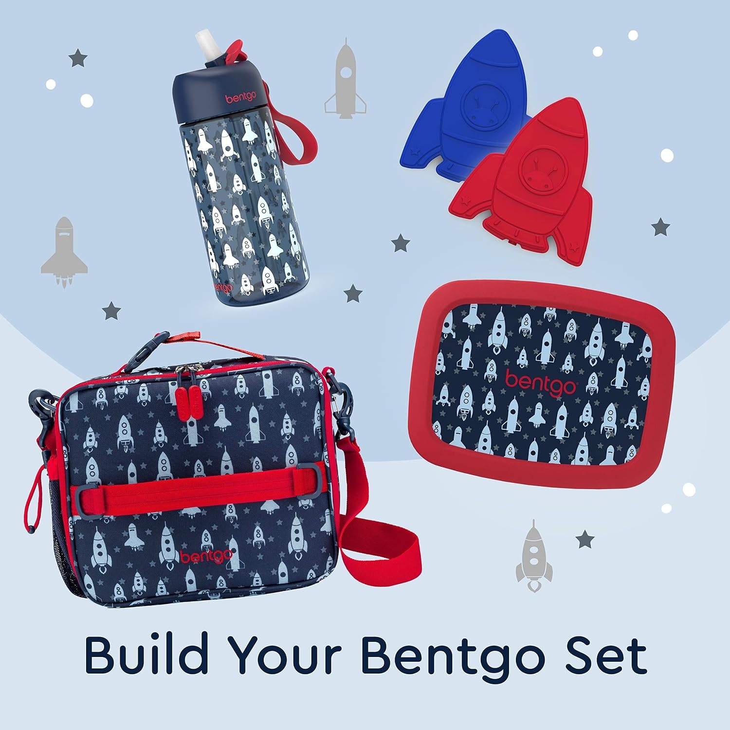 image:imageBentgo Buddies Reusable Ice Packs for Kids  Slim Design for Lunch Boxes Lunch Bags and Coolers Quick Freeze PFAS and BPAFree Multicolored 4Pack DinosaurRocket
