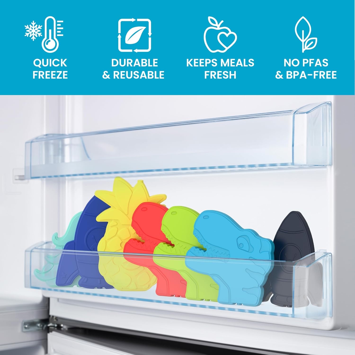 image:imageBentgo Buddies Reusable Ice Packs for Kids  Slim Design for Lunch Boxes Lunch Bags and Coolers Quick Freeze PFAS and BPAFree Multicolored 4Pack DinosaurDinosaur