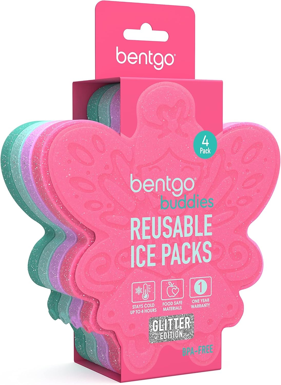 image:imageBentgo Buddies Reusable Ice Packs for Kids  Slim Design for Lunch Boxes Lunch Bags and Coolers Quick Freeze PFAS and BPAFree Multicolored 4Pack DinosaurGlitter Edition  Fairy