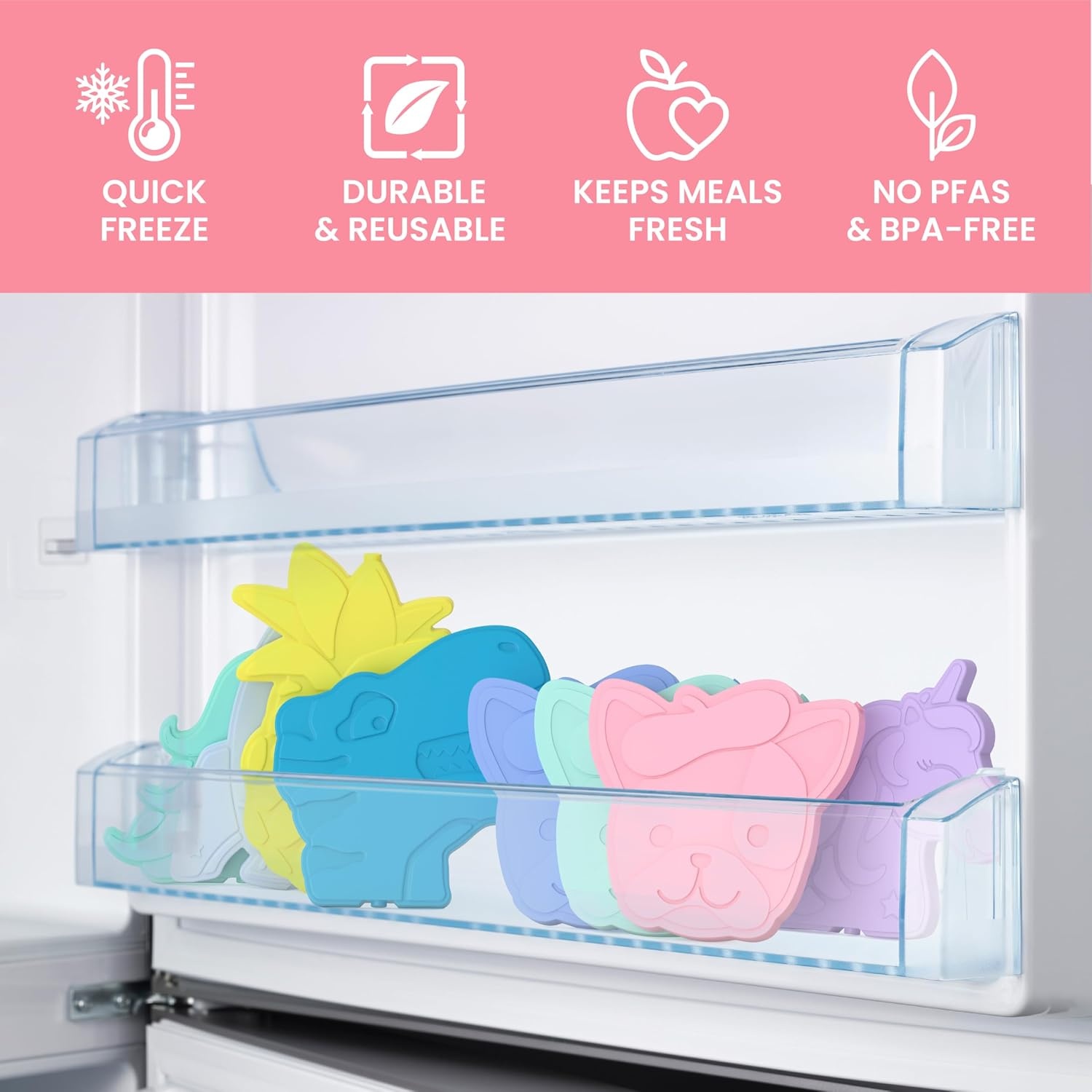image:imageBentgo Buddies Reusable Ice Packs for Kids  Slim Design for Lunch Boxes Lunch Bags and Coolers Quick Freeze PFAS and BPAFree Multicolored 4Pack DinosaurPuppy Love
