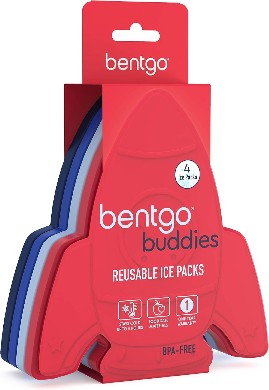 image:imageBentgo Buddies Reusable Ice Packs for Kids  Slim Design for Lunch Boxes Lunch Bags and Coolers Quick Freeze PFAS and BPAFree Multicolored 4Pack DinosaurRocket