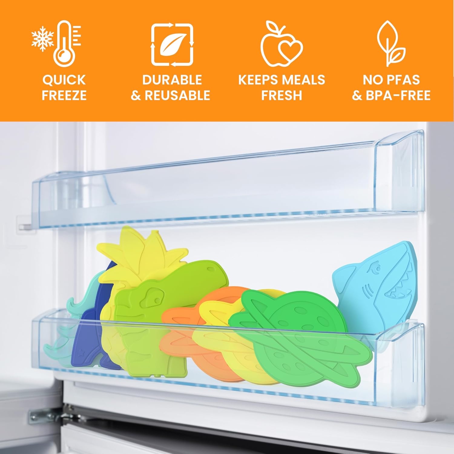 image:imageBentgo Buddies Reusable Ice Packs for Kids  Slim Design for Lunch Boxes Lunch Bags and Coolers Quick Freeze PFAS and BPAFree Multicolored 4Pack DinosaurPlanet