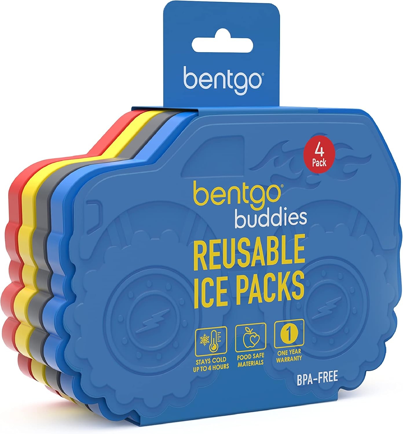 image:imageBentgo Buddies Reusable Ice Packs for Kids  Slim Design for Lunch Boxes Lunch Bags and Coolers Quick Freeze PFAS and BPAFree Multicolored 4Pack DinosaurTrucks