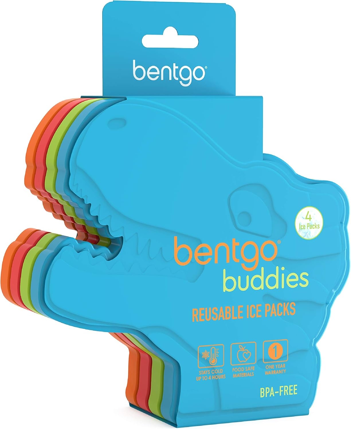 image:imageBentgo Buddies Reusable Ice Packs for Kids  Slim Design for Lunch Boxes Lunch Bags and Coolers Quick Freeze PFAS and BPAFree Multicolored 4Pack DinosaurDinosaur