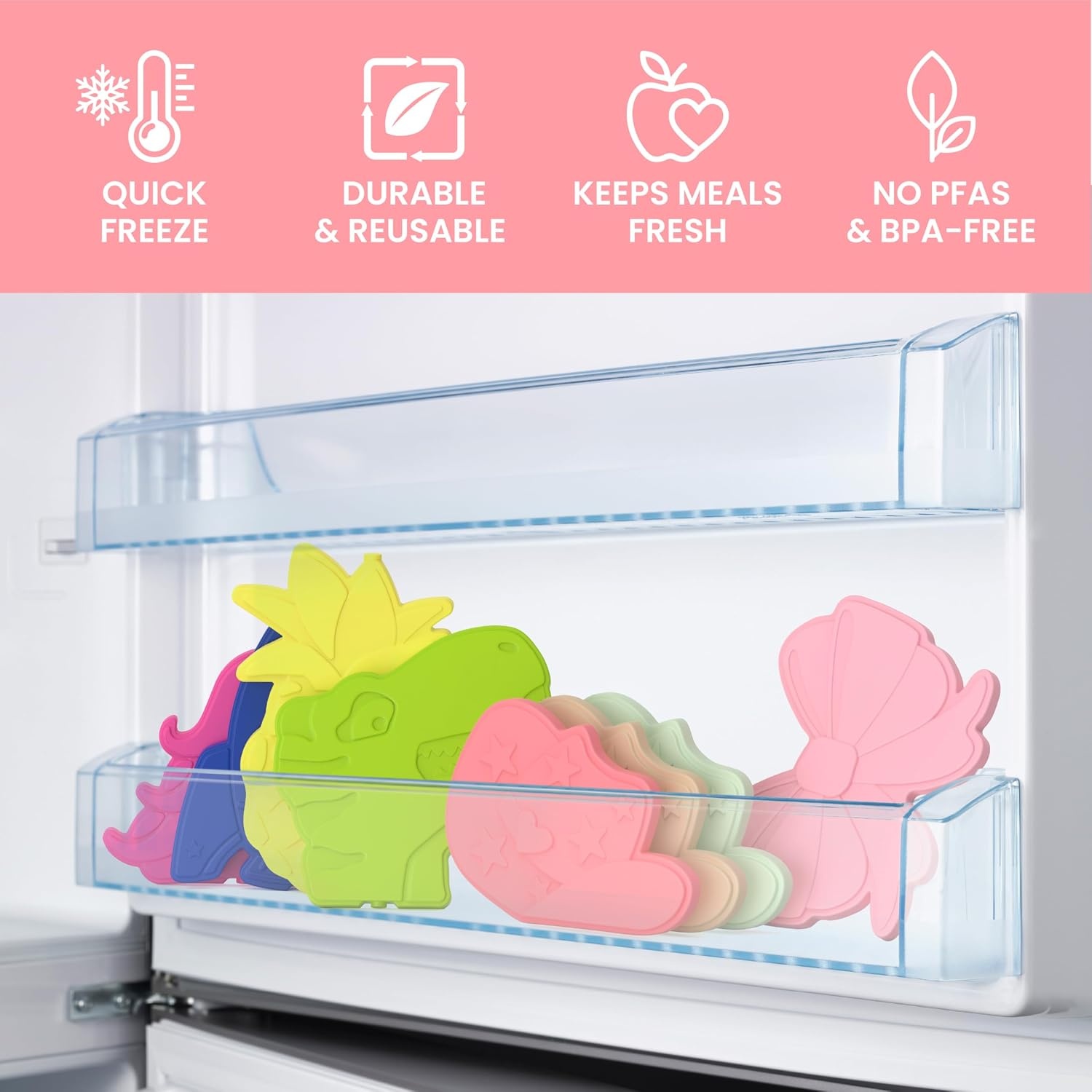 image:imageBentgo Buddies Reusable Ice Packs for Kids  Slim Design for Lunch Boxes Lunch Bags and Coolers Quick Freeze PFAS and BPAFree Multicolored 4Pack DinosaurCowgirl Dreams