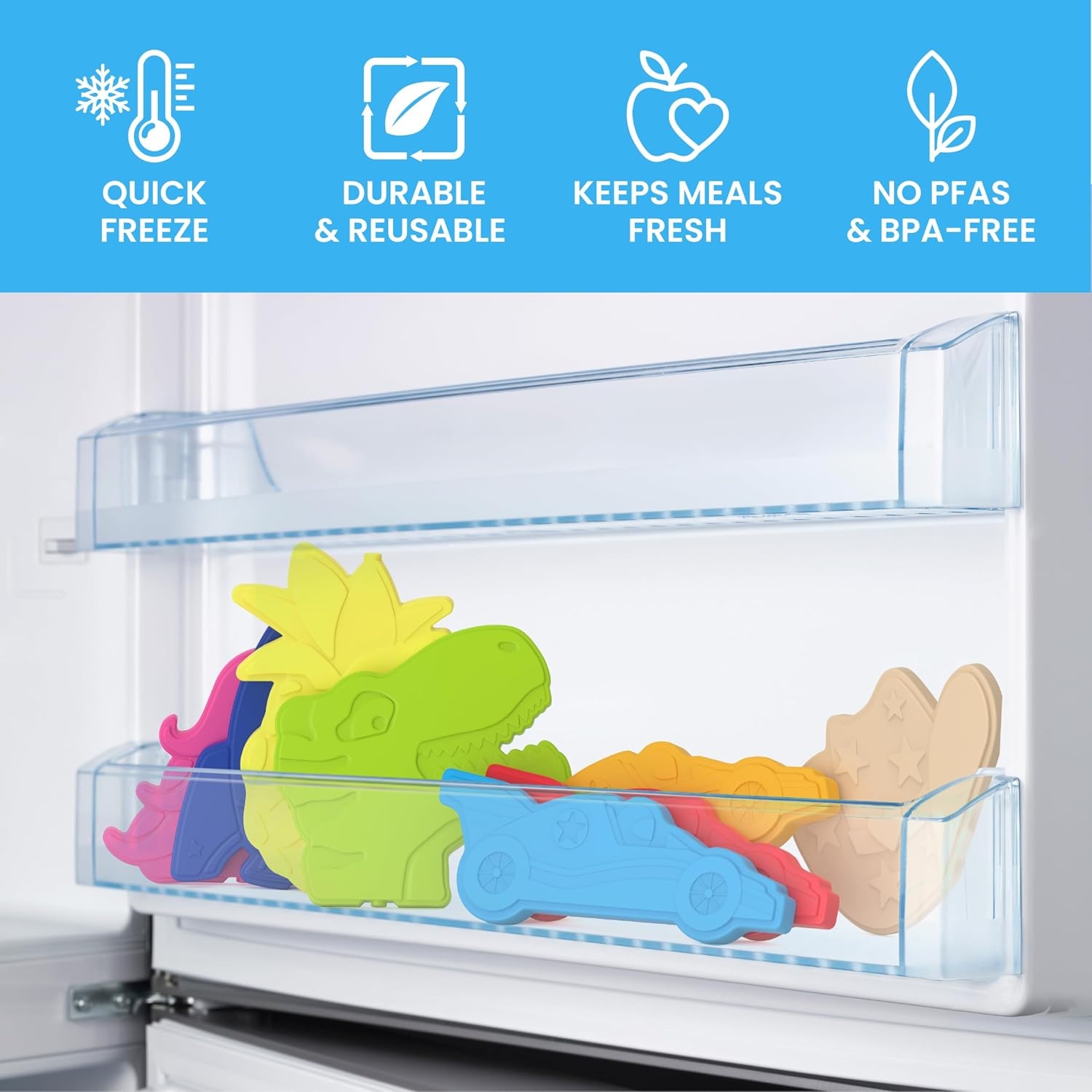image:imageBentgo Buddies Reusable Ice Packs for Kids  Slim Design for Lunch Boxes Lunch Bags and Coolers Quick Freeze PFAS and BPAFree Multicolored 4Pack DinosaurRace Cars