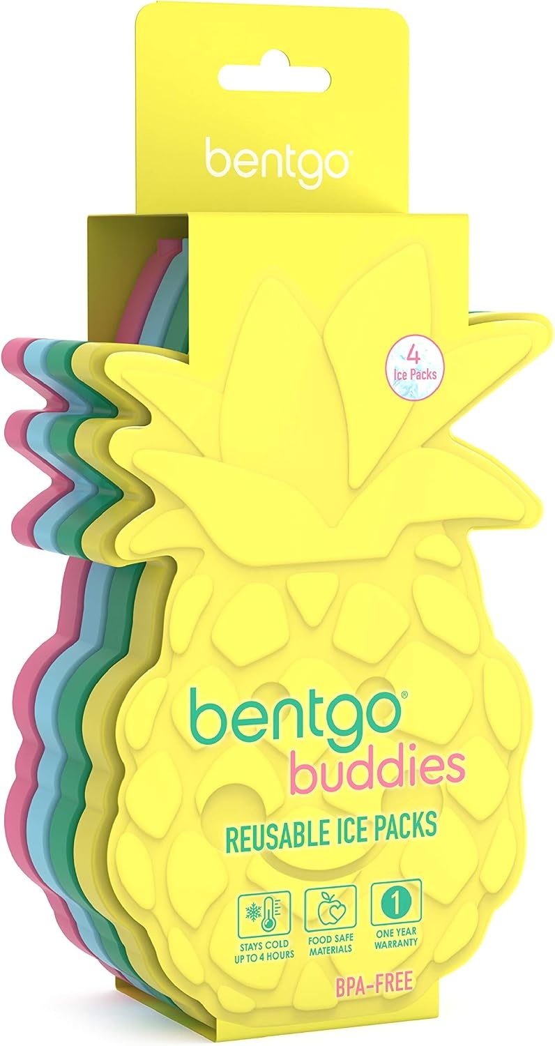 image:imageBentgo Buddies Reusable Ice Packs for Kids  Slim Design for Lunch Boxes Lunch Bags and Coolers Quick Freeze PFAS and BPAFree Multicolored 4Pack DinosaurTropical