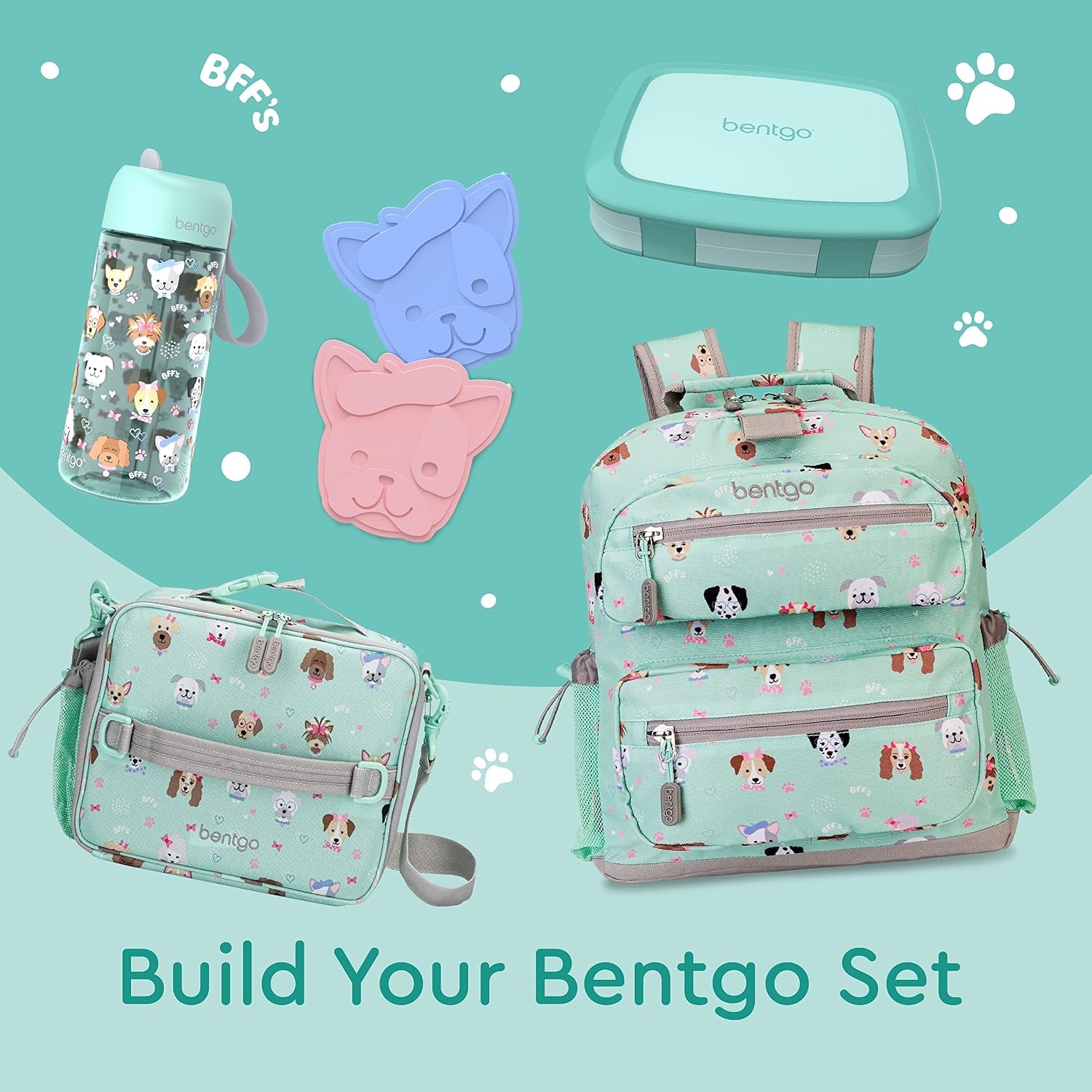 image:imageBentgo Buddies Reusable Ice Packs for Kids  Slim Design for Lunch Boxes Lunch Bags and Coolers Quick Freeze PFAS and BPAFree Multicolored 4Pack DinosaurPuppy Love