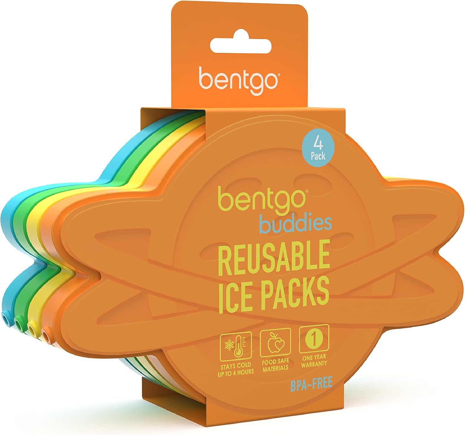 image:imageBentgo Buddies Reusable Ice Packs for Kids  Slim Design for Lunch Boxes Lunch Bags and Coolers Quick Freeze PFAS and BPAFree Multicolored 4Pack DinosaurPlanet
