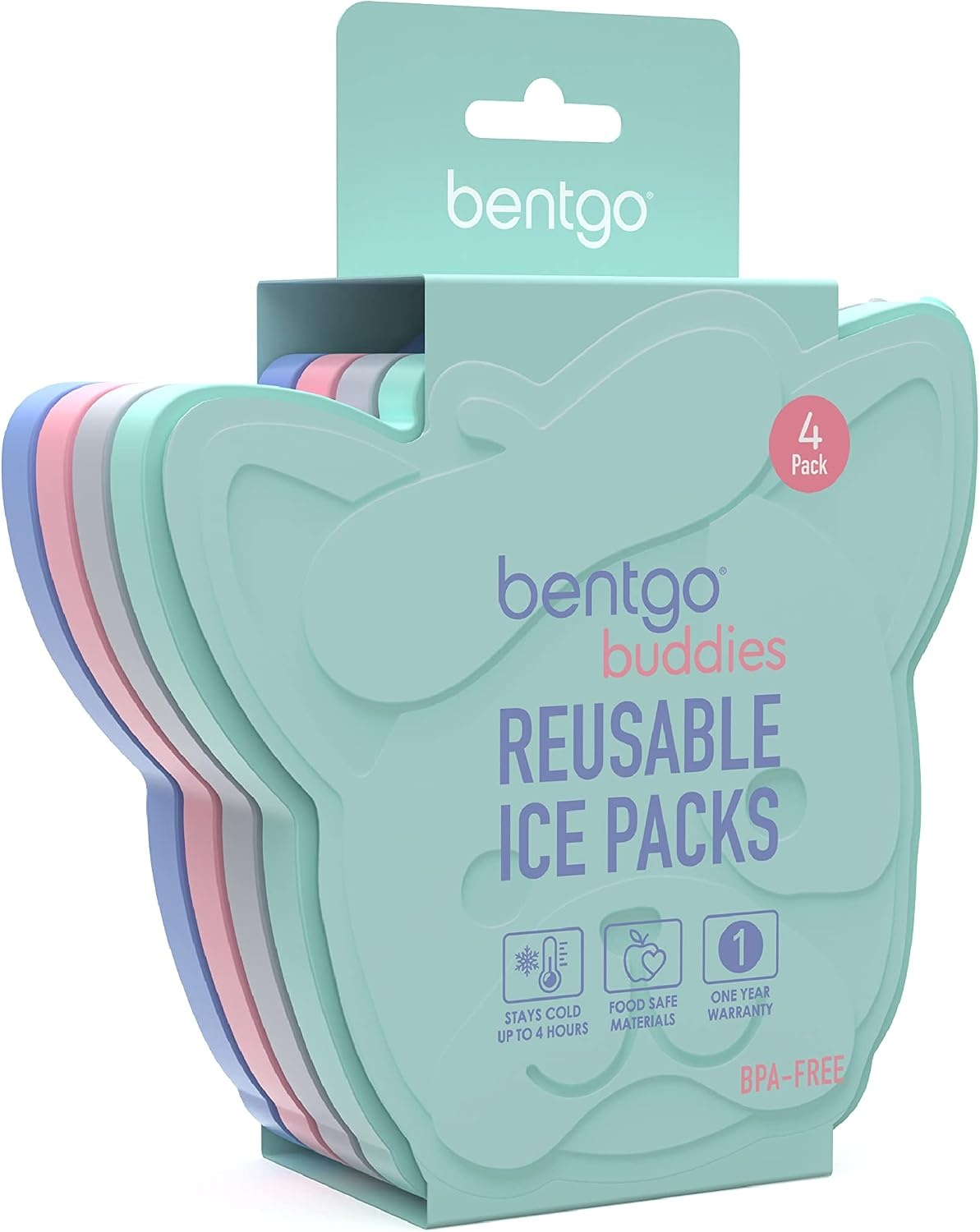 image:imageBentgo Buddies Reusable Ice Packs for Kids  Slim Design for Lunch Boxes Lunch Bags and Coolers Quick Freeze PFAS and BPAFree Multicolored 4Pack DinosaurPuppy Love