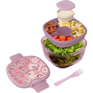 image:imageBentgo Glass Salad Container with Airtight Lid amp LeakProof Sauce Cup  76Cup Salad Bowl 4Compartment Bento Tray amp Reusable Fork BPAFree for Meal Prep Office amp More Light BlueFloral Maximalist  Bouquet
