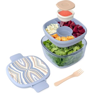 image:imageBentgo Glass Salad Container with Airtight Lid amp LeakProof Sauce Cup  76Cup Salad Bowl 4Compartment Bento Tray amp Reusable Fork BPAFree for Meal Prep Office amp More Light BlueWildly Chic  Soft Blue