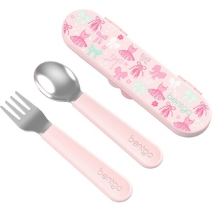 image:imageBentgo Kids Plastic Utensil Set with Fork Spoon amp Storage Case  Reusable PFAS amp BPAFree EasyGrip Handles Lightweight Dishwasher Safe School Travel amp OntheGo PurpleBallet and Bows