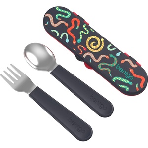 image:imageBentgo Kids Plastic Utensil Set with Fork Spoon amp Storage Case  Reusable PFAS amp BPAFree EasyGrip Handles Lightweight Dishwasher Safe School Travel amp OntheGo PurpleSssnakes