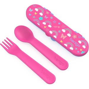 image:imageBentgo Kids Plastic Utensil Set with Fork Spoon amp Storage Case  Reusable PFAS amp BPAFree EasyGrip Handles Lightweight Dishwasher Safe School Travel amp OntheGo SafariRainbows and Butterflies