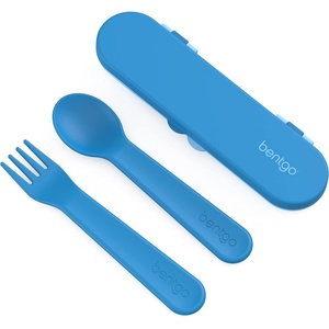 image:imageBentgo Kids Plastic Utensil Set with Fork Spoon amp Storage Case  Reusable PFAS amp BPAFree EasyGrip Handles Lightweight Dishwasher Safe School Travel amp OntheGo SafariBlue