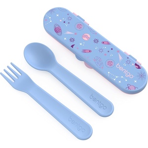 image:imageBentgo Kids Plastic Utensil Set with Fork Spoon amp Storage Case  Reusable PFAS amp BPAFree EasyGrip Handles Lightweight Dishwasher Safe School Travel amp OntheGo SafariLavender Galaxy