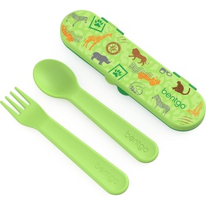 image:imageBentgo Kids Plastic Utensil Set with Fork Spoon amp Storage Case  Reusable PFAS amp BPAFree EasyGrip Handles Lightweight Dishwasher Safe School Travel amp OntheGo SafariSafari
