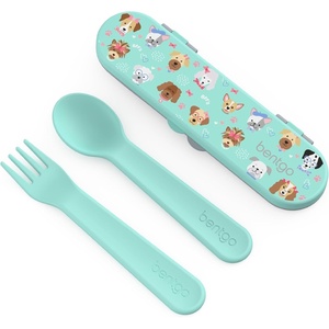 image:imageBentgo Kids Plastic Utensil Set with Fork Spoon amp Storage Case  Reusable PFAS amp BPAFree EasyGrip Handles Lightweight Dishwasher Safe School Travel amp OntheGo SafariPuppy Love