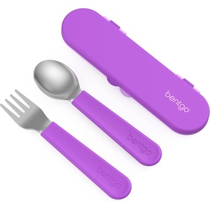 image:imageBentgo Kids Plastic Utensil Set with Fork Spoon amp Storage Case  Reusable PFAS amp BPAFree EasyGrip Handles Lightweight Dishwasher Safe School Travel amp OntheGo PurplePurple