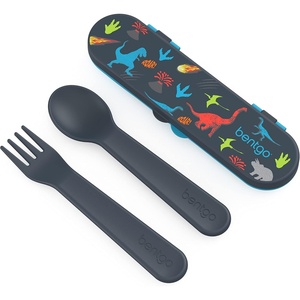 image:imageBentgo Kids Plastic Utensil Set with Fork Spoon amp Storage Case  Reusable PFAS amp BPAFree EasyGrip Handles Lightweight Dishwasher Safe School Travel amp OntheGo SafariDino