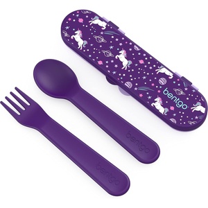 image:imageBentgo Kids Plastic Utensil Set with Fork Spoon amp Storage Case  Reusable PFAS amp BPAFree EasyGrip Handles Lightweight Dishwasher Safe School Travel amp OntheGo SafariUnicorn