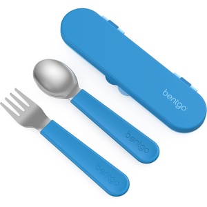 image:imageBentgo Kids Plastic Utensil Set with Fork Spoon amp Storage Case  Reusable PFAS amp BPAFree EasyGrip Handles Lightweight Dishwasher Safe School Travel amp OntheGo PurpleBlue