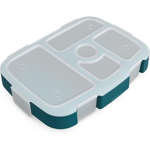 image:imageBentgo Kids Prints Tray with Transparent Cover 5Compartment BPAFree  Meal Prep Portion Control Transparent Lid Freshness Locking Clips Reusable Nature AdventureTrains