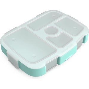 image:imageBentgo Kids Prints Tray with Transparent Cover 5Compartment BPAFree  Meal Prep Portion Control Transparent Lid Freshness Locking Clips Reusable Nature AdventureLeopard