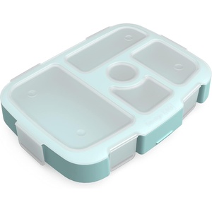 image:imageBentgo Kids Prints Tray with Transparent Cover 5Compartment BPAFree  Meal Prep Portion Control Transparent Lid Freshness Locking Clips Reusable Nature AdventureSea Life