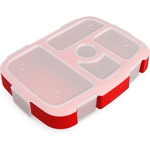 image:imageBentgo Kids Prints Tray with Transparent Cover 5Compartment BPAFree  Meal Prep Portion Control Transparent Lid Freshness Locking Clips Reusable Nature AdventureTrucks