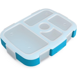 image:imageBentgo Kids Prints Tray with Transparent Cover 5Compartment BPAFree  Meal Prep Portion Control Transparent Lid Freshness Locking Clips Reusable Nature AdventureDinosaur