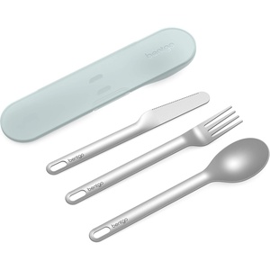 image:imageBentgo Stainless Steel Reusable Travel Utensil Set  3Piece Silverware Set with Carrying Case HighGrade Premium Steel BPAFree Case Ideal for Camping Office Use SandAqua