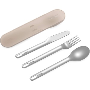 image:imageBentgo Stainless Steel Reusable Travel Utensil Set  3Piece Silverware Set with Carrying Case HighGrade Premium Steel BPAFree Case Ideal for Camping Office Use SandSand