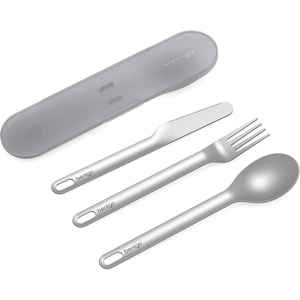 image:imageBentgo Stainless Steel Reusable Travel Utensil Set  3Piece Silverware Set with Carrying Case HighGrade Premium Steel BPAFree Case Ideal for Camping Office Use SandGray