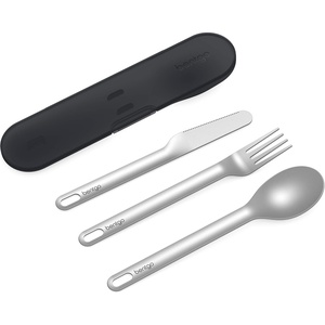image:imageBentgo Stainless Steel Reusable Travel Utensil Set  3Piece Silverware Set with Carrying Case HighGrade Premium Steel BPAFree Case Ideal for Camping Office Use SandCarbon