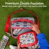 image:imageBentgo Kids Prints DoubleInsulated Reusable Lunch Bag  For Kids 3 Adjustable Strap Holds Lunch BoxWater BottleSnacks EasyClean WaterResistant Pockets Abyss Blue SpeckleTrucks