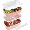 image:imageBentgo Classic Stackable 3Compartment Adult BentoStyle Lunch Box  Removable Utensil Set and Sealing Strap BPAFree Food Container Ideal for Meal Prep Work and On the Go Coastal AquaBlush Marble