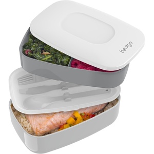 image:imageBentgo Classic Stackable 3Compartment Adult BentoStyle Lunch Box  Removable Utensil Set and Sealing Strap BPAFree Food Container Ideal for Meal Prep Work and On the Go Coastal AquaGray