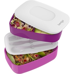 image:imageBentgo Classic Stackable 3Compartment Adult BentoStyle Lunch Box  Removable Utensil Set and Sealing Strap BPAFree Food Container Ideal for Meal Prep Work and On the Go Coastal AquaPurple