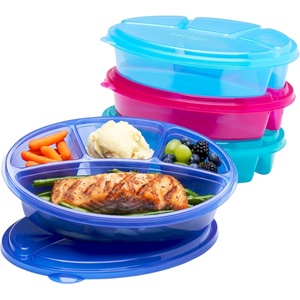 image:imageBentgo Easyboxes Stackable 4Compartment Oval Lunch Boxes 8Piece Set  Reusable BPAFree Meal Prep Patented Design Microwave Dishwasher amp FreezerSafe Jewel Brights