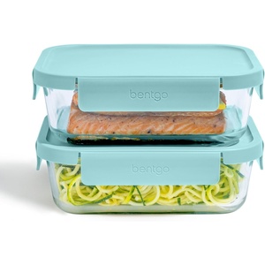 image:imageBentgo Glass LeakProof Food Storage Set 14 Piece Airtight Lids BPAFree  Meal Prep amp Leftovers Borosilicate Glass Microwave Oven Freezer amp DishwasherSafe Nesting Design Soft Aqua4Piece Set Soft Aqua