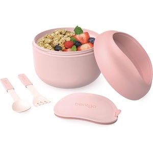 image:imageBentgo Insulated Food Jar 212 oz Snack Compartment Retractable Utensils  VacuumInsulated Stainless Steel LeakResistant Wide Mouth BPAFree GrayBlush