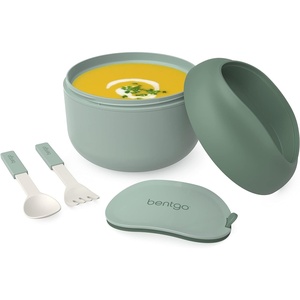 image:imageBentgo Insulated Food Jar 212 oz Snack Compartment Retractable Utensils  VacuumInsulated Stainless Steel LeakResistant Wide Mouth BPAFree GrayKhaki Green
