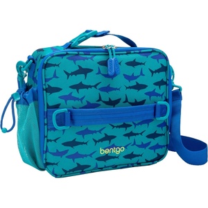image:imageBentgo Kids Prints DoubleInsulated Reusable Lunch Bag  For Kids 3 Adjustable Strap Holds Lunch BoxWater BottleSnacks EasyClean WaterResistant Pockets Abyss Blue SpeckleSharks