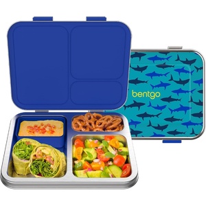 image:imageBentgo Kids Prints Stainless Steel LeakResistant 3Compartment Lunch Box  For Kids 3 Bonus Silicone Container Durable OdorFree DishwasherSafe PFAS amp BPAFree SharkShark